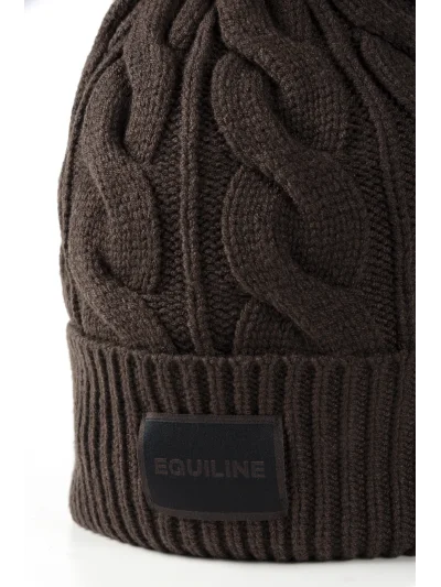 Gorro de punto trenzado marrón oscuro (Coffee Bean) con pompón para mujer EQGAT - Equiline - imagen 3