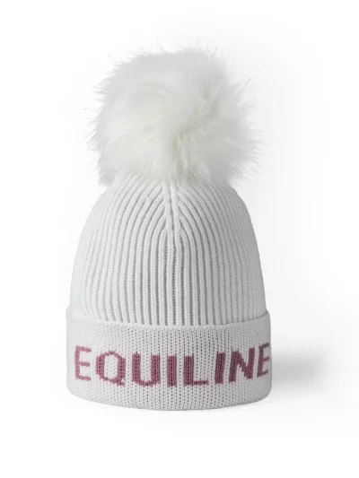 Gorro junior blanco con pompón y logo jacquard EQCLAPO - Equiline