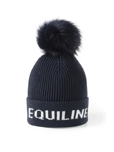 Gorro junior azul marino con pompón y logo jacquard EQCLAPO - Equiline