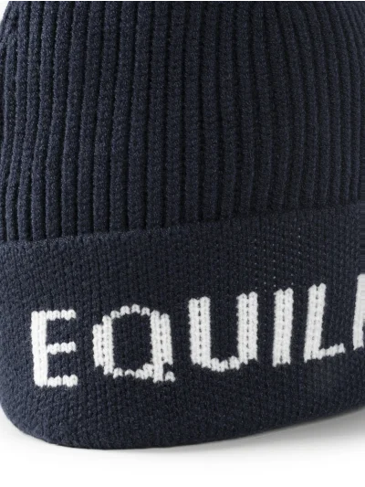 Gorro junior azul marino con pompón y logo jacquard EQCLAPO - Equiline - imagen 2