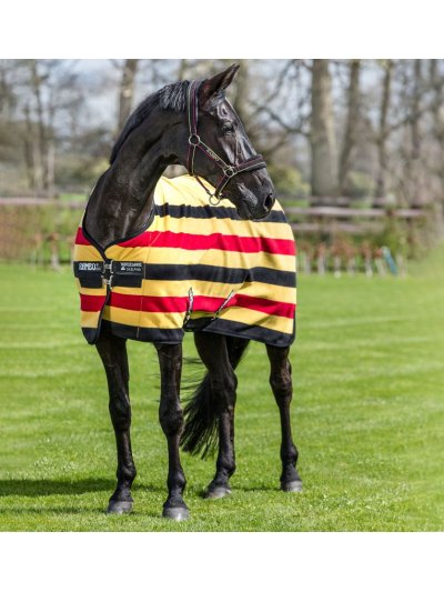 Manta polar para caballo color amarillo con franjas rojas y negras-Deluxe - Rambo