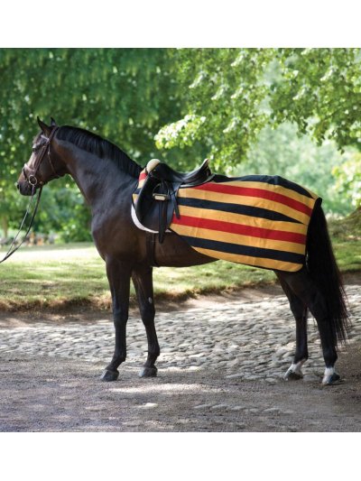 Manta polar riñonera para caballo y pony color amarillo con franjas rojas y negras - Rambo