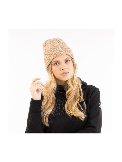 Gorro de punto de ochos marron claro e interior polar para mujer - Anky