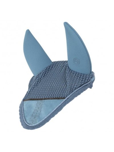 Orejeras color azul grisaceo decoradas con cordones y pedrería con orejas antiruido para caballo y pony - Anky