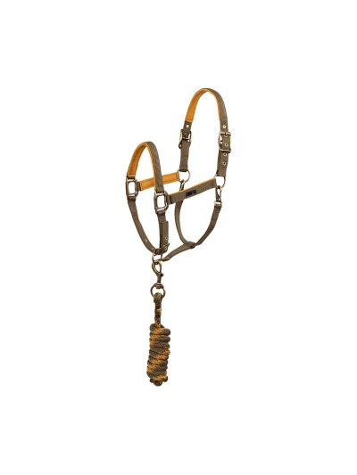 Cabezada de cuadra con ramal color bronce y mostaza (Teak) para caballo - Anky