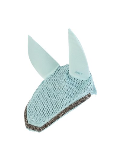 Orejeras de crochet verde turquesa decoradas con brillantes y orejas de neopreno extraible para caballo - Anky