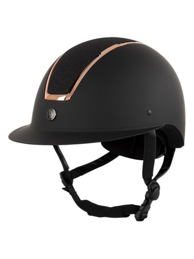 Casco para montar a caballo negro mate con la parte superior brillante enmarcada por un borde de color oro rosa Omega Pt Glitter - BR