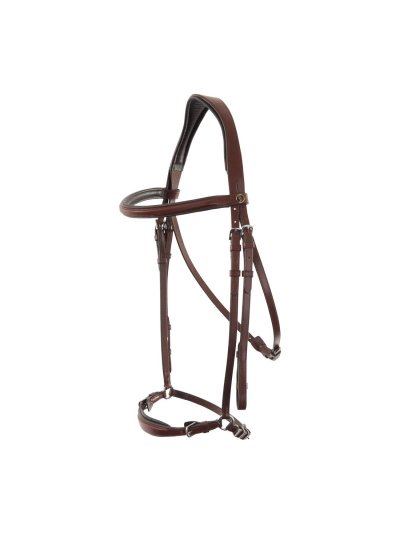 Cabezada de cuero marron con muserola alemana con testera anatomica - BR
