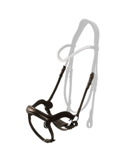 Muserola en forma ondulada, de cuero liso marron y acolchado para cabezada inglesa para caballo - Zaldi