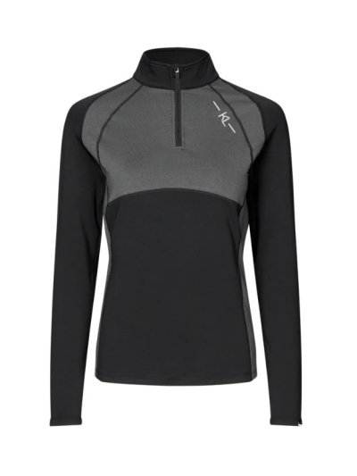 T-shirt d'entraînement à manches longues noir avec détails en gris et media fermeture éclair pour femme en hiver -KLValli - Kingsland