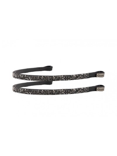 Frontalera de cuero negro con brillantes plata y morados para caballo - iquus