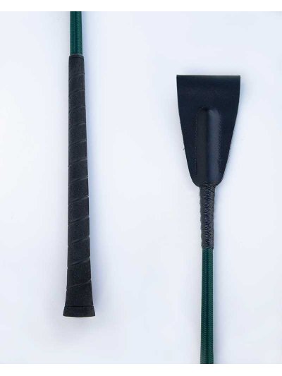 Fusta de salto verde oscuro (60cm) con goma en el mango y lengüeta de cuero negros - Fleck - imagen 2