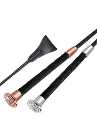 Fusta de salto fleck premium negra (60cm) con accesorios de metal en cromo y/o oro rosa y lengüeta de cuero - Fleck
