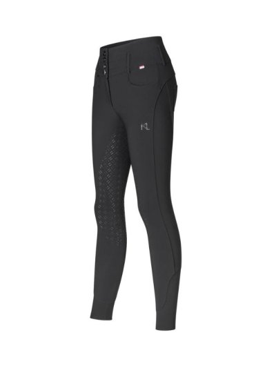 Black high-waist riding breeches (full grip) with side pocket and Swarovski crystal logo for women KLKhloe - Kingsland