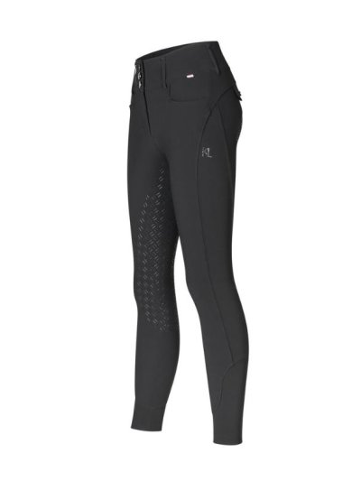 Black mid-rise riding breeches (full grip) with side pocket and Swarovski crystal logo for women KLKimi - Kingsland