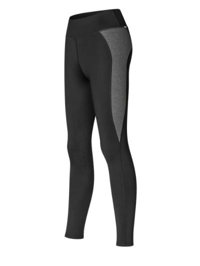 Black winter riding tights with knee grip for women and dark grey side details KLValli - Kingsland