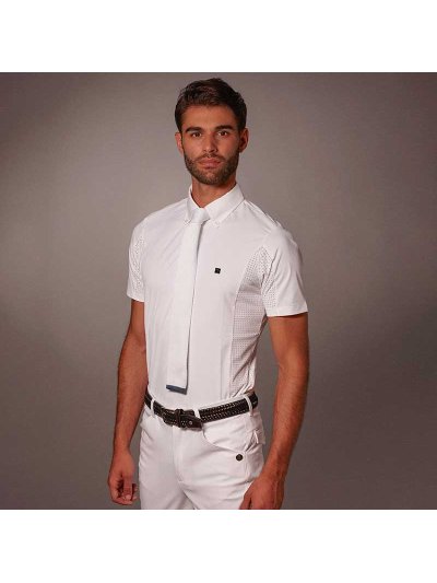 Polo de competición de manga corta blanco con malla para hombre Delano - Manfredi