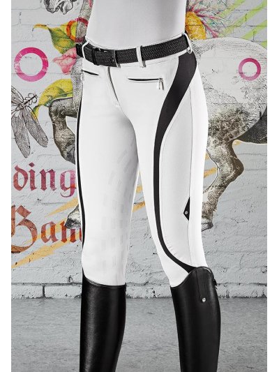 Pantalones de montar blancos con detalle en negro y grip en rodillas y muslos para mujer Francine - Equiline