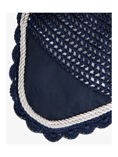 Orejeras de crochet azul marino con orejas elásticas y doble cordón blanco para caballo - Equestro - imagen 3