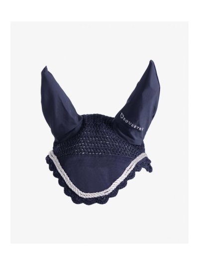 Orejeras de crochet azul marino con orejas elásticas y doble cordón blanco para caballo - Equestro - imagen 2