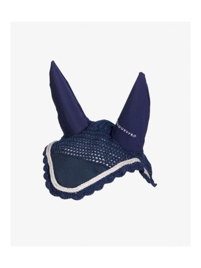 Orejeras de crochet azul marino con orejas elásticas y doble cordón blanco para caballo - Equestro