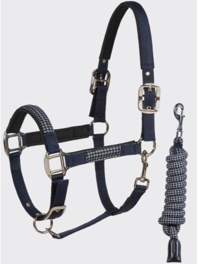 Licol d'écurie gris et bleu marine avec longe pour cheval Elerta - Equiline