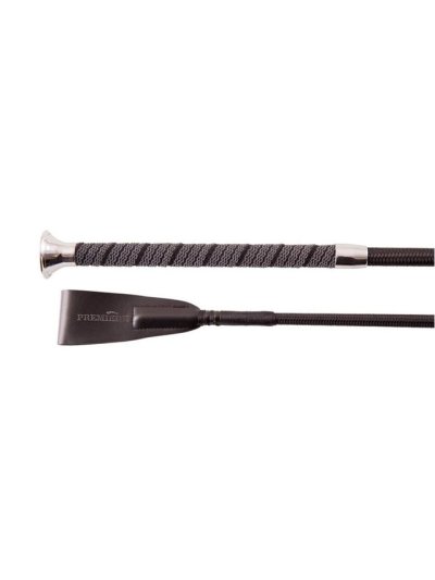 Fusta de salto negra (60cm) con goma gris en el mango y solapa de cuero - Premiere