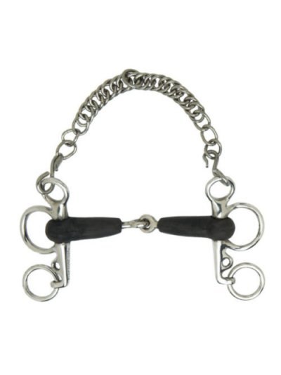 Short stainless steel split rubber phelam bit with chain for horses - Sefton