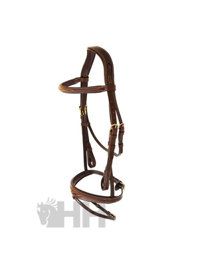 Bride de travail anglaise en cuir marron et muserolle large avec Rênes en caoutchouc pour cheval Legacy - Pessoa