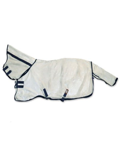 Manta antimoscas con cuello gris y azul marino para caballo - Hispano Hipica