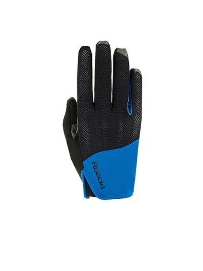 Guantes con malla negro y grip azul para montar a caballo Lynn - Roeckl