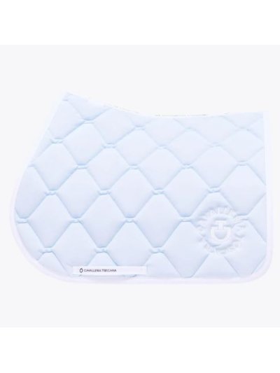 Sudadero de salto azul polvo con bordado de la marca blanco para caballo y pony Orbit Quilted - Cavalleria Toscana